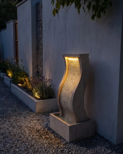 Beliani® Formiga – Wolnostojąca Kaskadowa Fontanna Ogrodowa z Podświetleniem LED (39 x 31 x 81 cm)