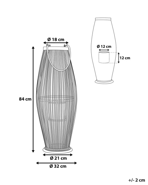 Beliani® Tahiti – Wysoka Bambusowa Latarnia / Lampion ze Szklanym Wkładem (32 x 32 x 84 cm) – Ręcznie Pleciony Bambus