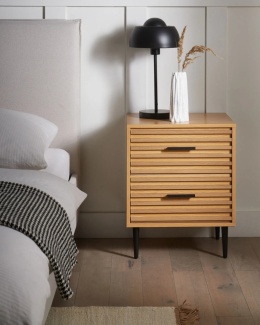 Beliani® Keith – Szafka Nocna z 2 Ryflowanymi Szufladami (48 x 40 x 60 cm) – Styl Mid-Century Modern, Powłoka Melaminowa