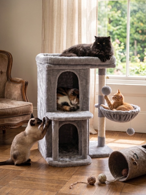 CatVilla XL – Kompaktowy Drapak / Wieża dla Kota (70 x 50 x 65 cm) – Bardzo Duża Platforma Obserwacyjna