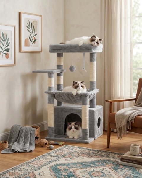 Cat Haven Deluxe – Kompaktowe Drzewko / Drapak dla Kota (80 x 40 x 40 cm) – Przestronna Platforma (40 x 30 cm)