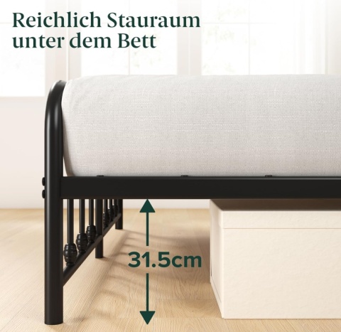 Zinus® Florence – Metalowa Rama Łóżka w Stylu Vintage (90 x 200 cm) – Wysokość 35 cm Pod Łóżkie