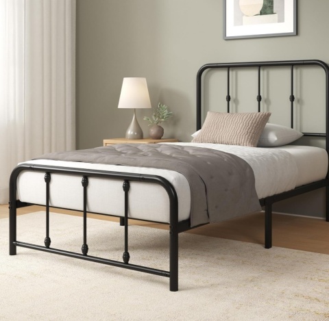 Zinus® Florence – Metalowa Rama Łóżka w Stylu Vintage (90 x 200 cm) – Wysokość 35 cm Pod Łóżkie