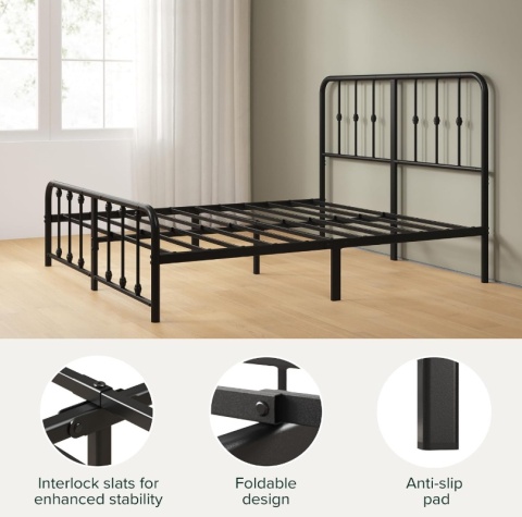 Zinus® Florence – Metalowa Rama Łóżka w Stylu Vintage (140 x 200 cm) – Wysokość 35 cm Pod Łóżkiem
