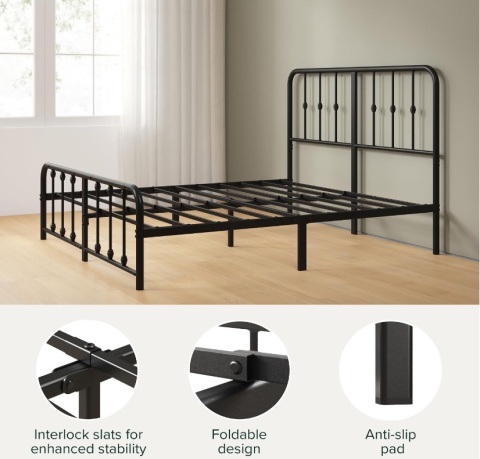 Zinus® Florence – Metalowa Rama Łóżka w Stylu Vintage (140 x 200 cm) – Wysokość 35 cm Pod Łóżkiem