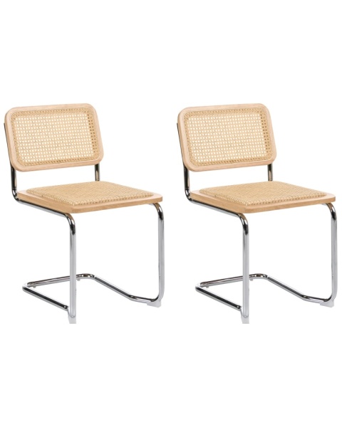 Beliani® Cordova – Zestaw 2 Krzeseł Wspornikowych (47 x 62 x 80 cm) – Plecionka Wiedeńska, Naturalny Rattan i Drewno Bukowe