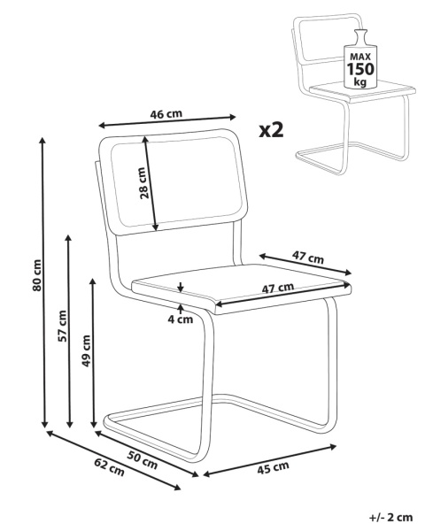 Beliani® Cordova – Zestaw 2 Krzeseł Wspornikowych (47 x 62 x 80 cm) – Plecionka Wiedeńska, Naturalny Rattan i Drewno Bukowe