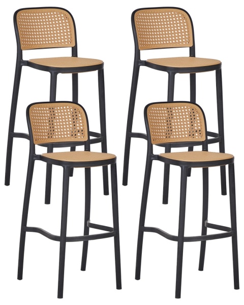 Beliani® Plose – Zestaw 4 Hokerów / Krzeseł Barowych (40 x 46 x 102 cm) – Trwałe Tworzywo Odporne na Promienie UV