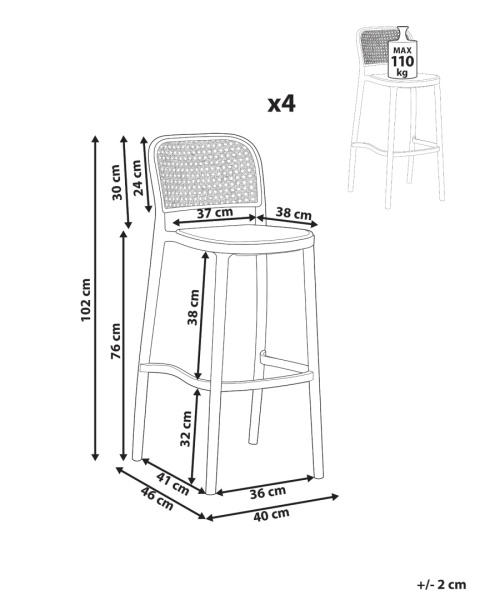 Beliani® Plose – Zestaw 4 Hokerów / Krzeseł Barowych (40 x 46 x 102 cm) – Trwałe Tworzywo Odporne na Promienie UV