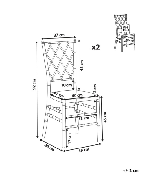 Beliani® Clarion – Zestaw 2 Przezroczystych Krzeseł Jadalnianych (39 x 40 x 92 cm) – Trwały Poliwęglan, Wysoki Połysk