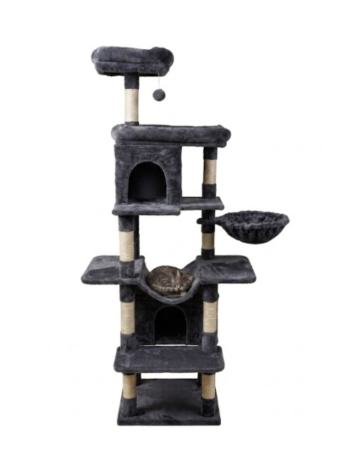 Smoky Haven® – Wielopoziomowy Drapak dla Kota 178 cm – 8 Słupków Sizalowych, 2 Jaskinie, 2 Platformy Widokowe
