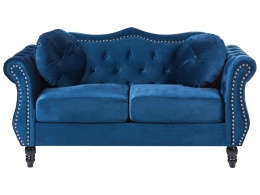Sofa 2-osobowa SKIEN granatowa welurowa Chesterfield pikowana 166 cm