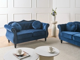 Sofa 2-osobowa SKIEN granatowa welurowa Chesterfield pikowana 166 cm