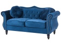 Sofa 2-osobowa SKIEN granatowa welurowa Chesterfield pikowana 166 cm