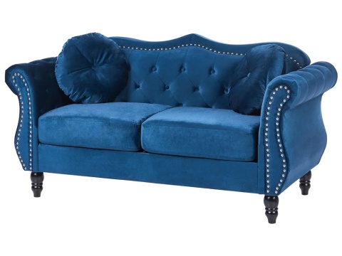 Sofa 2-osobowa SKIEN granatowa welurowa Chesterfield pikowana 166 cm