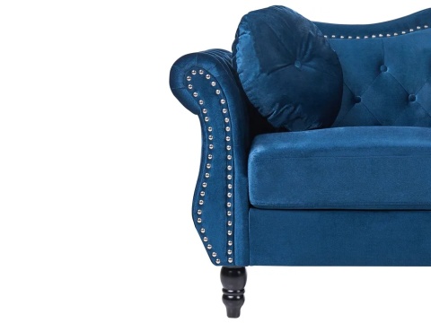 Sofa 2-osobowa SKIEN granatowa welurowa Chesterfield pikowana 166 cm