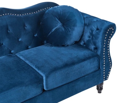 Sofa 2-osobowa SKIEN granatowa welurowa Chesterfield pikowana 166 cm
