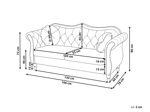 Sofa 2-osobowa SKIEN granatowa welurowa Chesterfield pikowana 166 cm