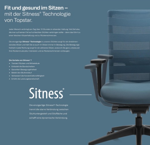 Topstar® Sitness Airwork – Profesjonalny Fotel Biurowy / Ergonomiczne Krzesło Obrotowe – Oddychająca Siatka,