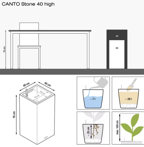 Lechuza® Canto Stone 40 High – Kolumnowa Donica z Opatentowanym Systemem Samonawadniania (40 x 40 x 76 cm)