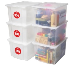 Iris Ohyama® Versatile Storage – Zestaw 6 Przezroczystych Pudełek / Pojemników do Przechowywania z Pokrywkami na Klips