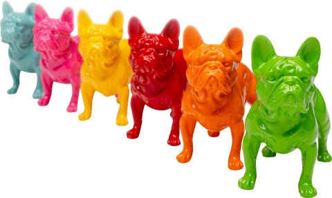KARE Design® Perro Colore – Zestaw 6 Pop-Artowych Figurek Dekoracyjnych Buldog Francuski (9,5 x 4,5 x 8 cm / Komplet 6 Sztuk)