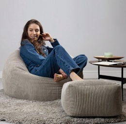 icon® Kingston Cord Lounge Chair & Footstool – Sztruksowy Zestaw Relaksacyjny Worek Sako z Podnóżkiem