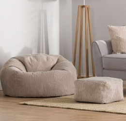 icon® Kingston Cord Lounge Chair & Footstool – Sztruksowy Zestaw Relaksacyjny Worek Sako z Podnóżkiem