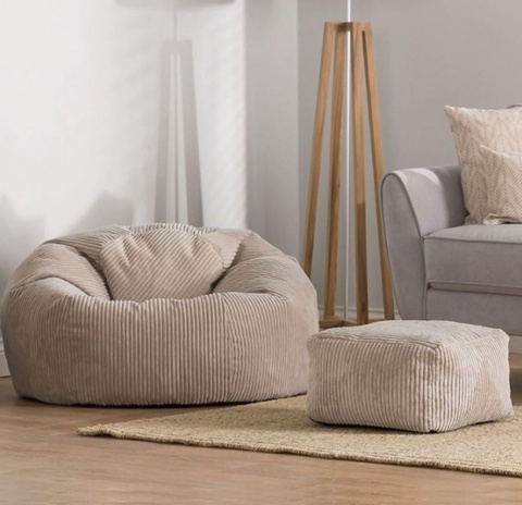 icon® Kingston Cord Lounge Chair & Footstool – Sztruksowy Zestaw Relaksacyjny Worek Sako z Podnóżkiem