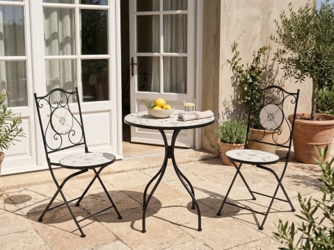 Beliani® – Zestaw 2 Składanych Krzeseł Ogrodowych / Bistro z Mozaiką Ceramiczną (40 x 45 x 90 cm)