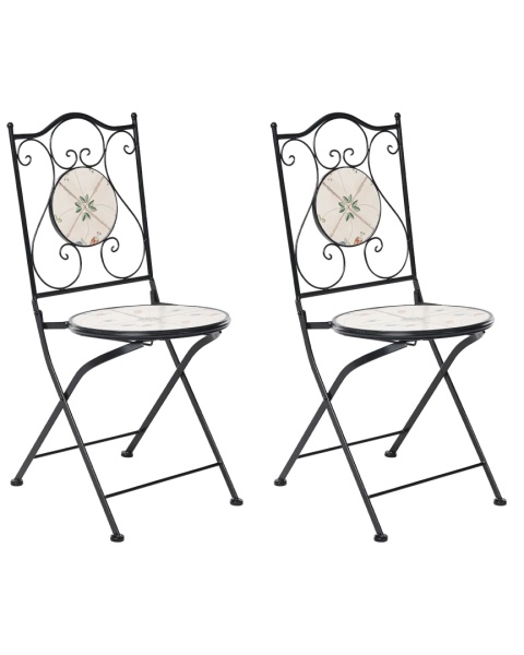 Beliani® – Zestaw 2 Składanych Krzeseł Ogrodowych / Bistro z Mozaiką Ceramiczną (40 x 45 x 90 cm)