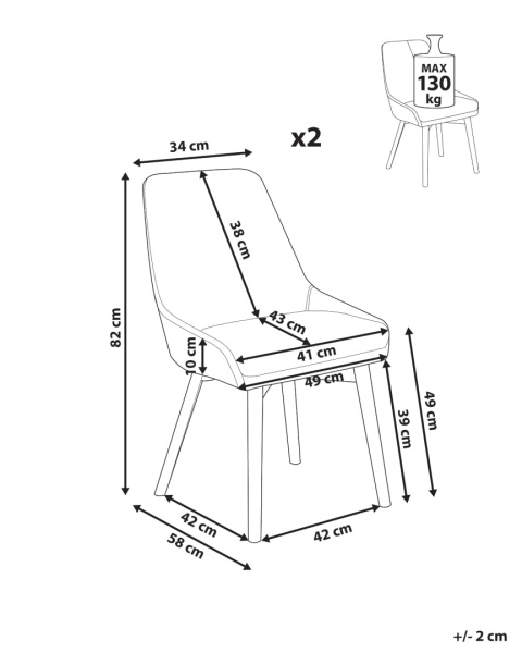 Beliani® Melfort – Zestaw 2 Tapicerowanych Krzeseł do Jadalni (49 x 58 x 82 cm) – Beżowa Tkanina