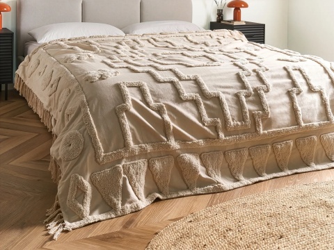 Beliani® Chack – Duży Koc / Narzuta Bawełniana z Frędzlami (190 x 190 cm) – Styl Boho, Tuftowany Wzór Geometryczny