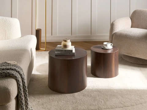 Beliani® Manti – Zestaw 2 Okrągłych Stolików Kawowych w Stylu Japandi (48x38 cm & 38x32 cm)