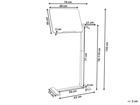 Beliani® Schola – Mobilny Stolik / Biurko pod Laptopa z Mechaniczną Regulacją Wysokości (70 x 40 x 76-135 cm)