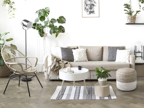 Beliani® Dalama – Okrągła Pleciona Pufa / Podnóżek w Stylu Boho (46 x 46 x 48 cm)