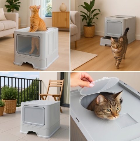 Smart Cat Pro – Duża Składana Zamknięta Kuweta dla Kota z Wysuwaną Szufladą i Systemem Top Entry (51 x 35,5 x 38 cm)