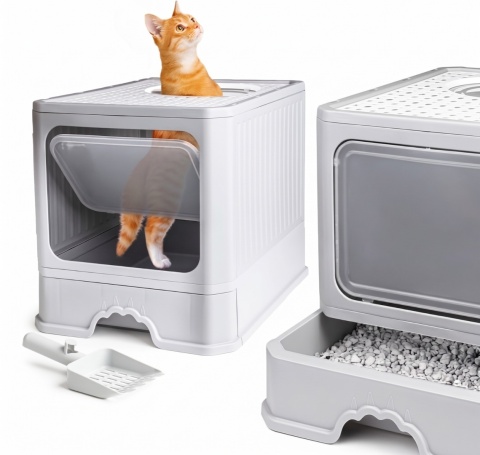 Smart Cat Pro – Duża Składana Zamknięta Kuweta dla Kota z Wysuwaną Szufladą i Systemem Top Entry (51 x 35,5 x 38 cm)