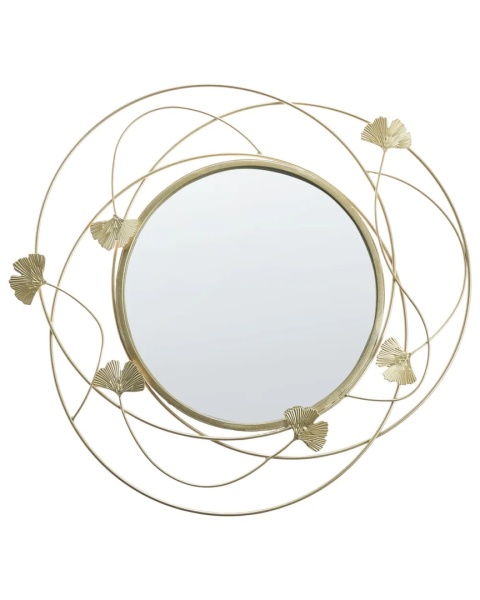 Beliani® Anglet – Okrągłe Lustro Ścienne w Złotej Metalowej Ramie z Motywem Liści Ginkgo (46 x 2 x 49 cm)