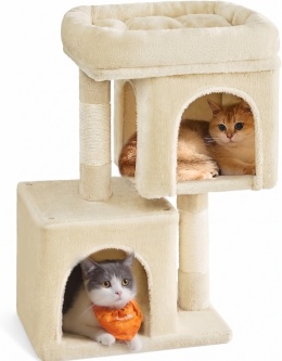 Smart Cat® Pro M – Mały Dwupoziomowy Drapak dla Kociąt i Małych Kotów z 2 Domkami (40 x 30 x 67 cm)