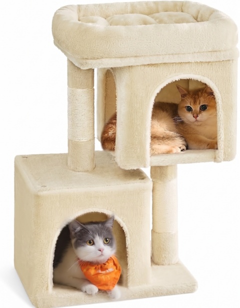 Smart Cat® Pro M – Mały Dwupoziomowy Drapak dla Kociąt i Małych Kotów z 2 Domkami (40 x 30 x 67 cm)