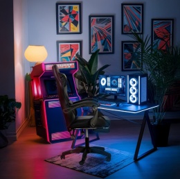 Ergonomiczny Obrotowy Fotel Gamingowy i Biurowy z Podnóżkiem Player (Czarny)