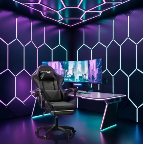 Ergonomiczny Obrotowy Fotel Gamingowy i Biurowy z Podnóżkiem Player (Czarny)