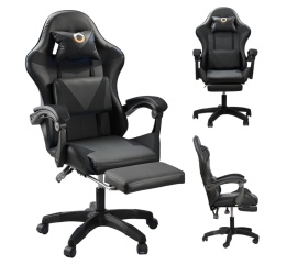 Ergonomiczny Obrotowy Fotel Gamingowy i Biurowy z Podnóżkiem Player (Czarny)