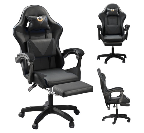 Ergonomiczny Obrotowy Fotel Gamingowy i Biurowy z Podnóżkiem Player (Czarny)