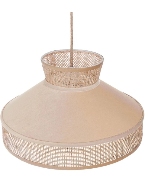 Beliani® BATALI – Elegancka Lampa Wisząca Rattanowa z Welurowym Akcentem (45 x 45 x 167 cm)
