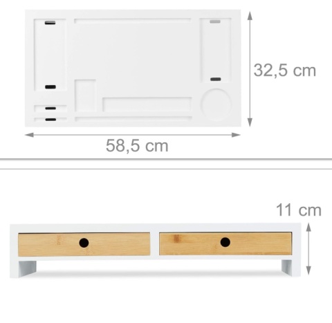 Relaxdays® – Ergonomiczna Podstawka pod Monitor z 2 Szufladami i Organizerem XL (58,5 x 32,5 x 11 cm)