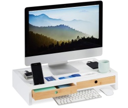 Relaxdays® – Ergonomiczna Podstawka pod Monitor z 2 Szufladami i Organizerem XL (58,5 x 32,5 x 11 cm)