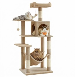 Smart Cat® Haven – Wielopoziomowy Drapak dla Kota z Hamakiem, Jaskinią i 2 Platformami Widokowymi (55 x 45 x 143 cm)