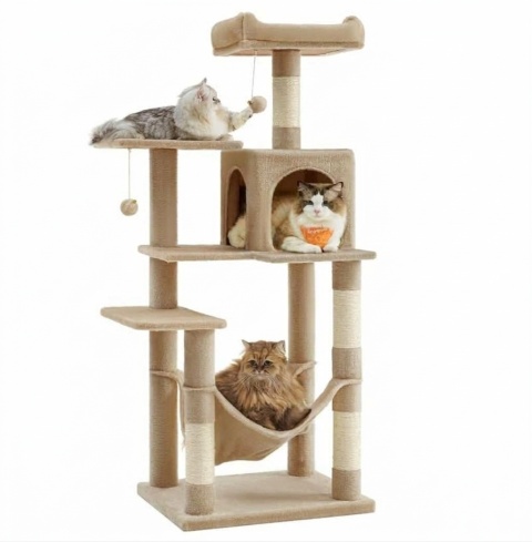 Smart Cat® Haven – Wielopoziomowy Drapak dla Kota z Hamakiem, Jaskinią i 2 Platformami Widokowymi (55 x 45 x 143 cm)